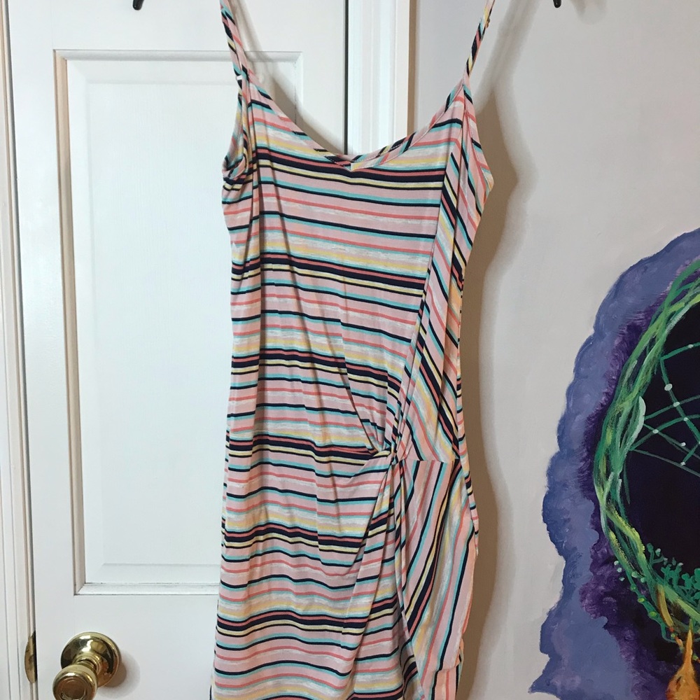 thin strapped midi dress with colored striped